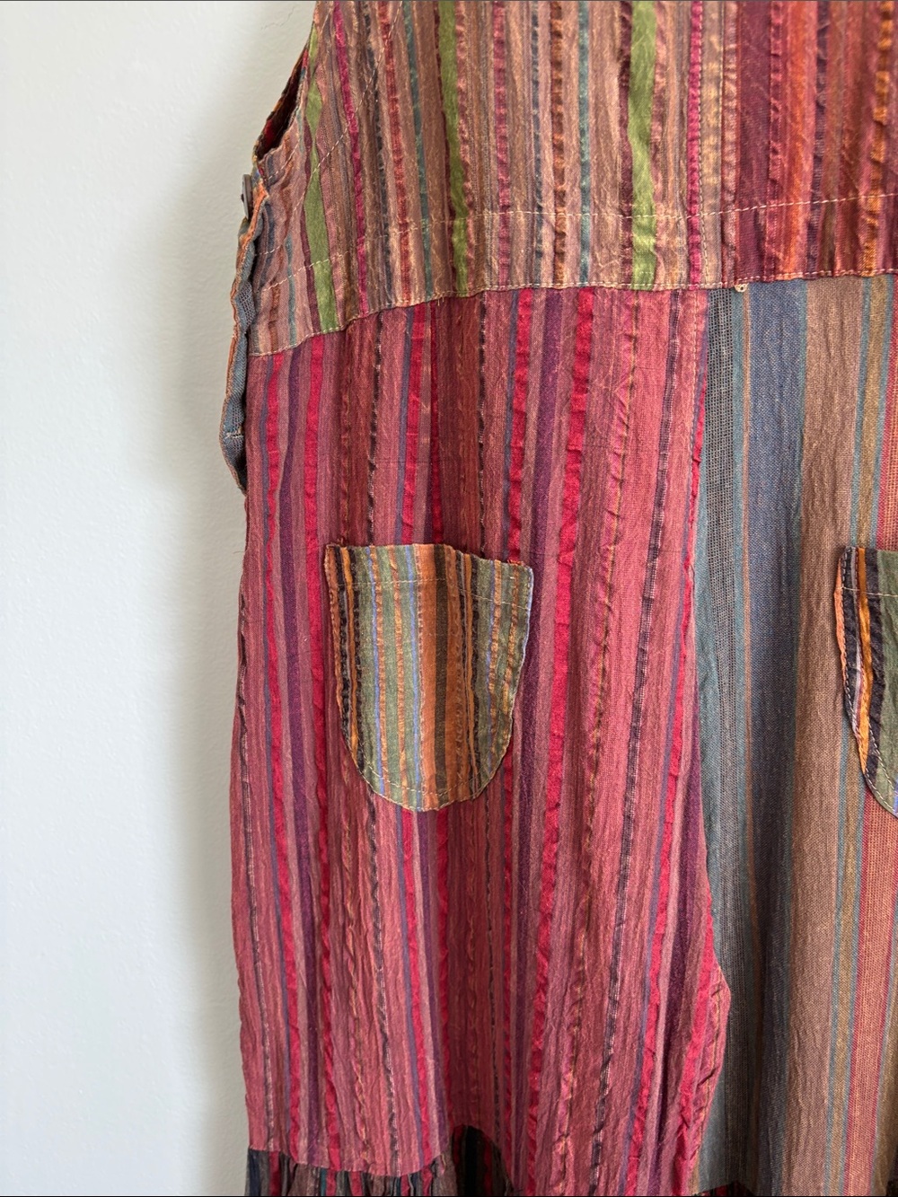 Striped Patchwork Jumpsuit with Pockets - Multicolor waist 18 inseam 32 - Picture 7 of 9